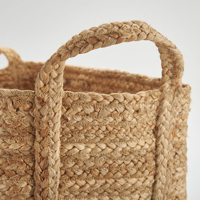かご バスケット 持ち手付き ジュート 麻 Sサイズ 約 W 20cm D 32cm H