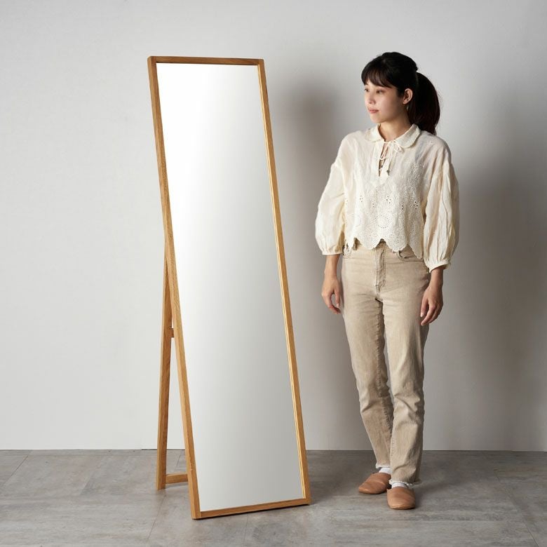 東谷 オーク無垢材の2wayスタンドミラー 姿見 約W43×H158cm [91578