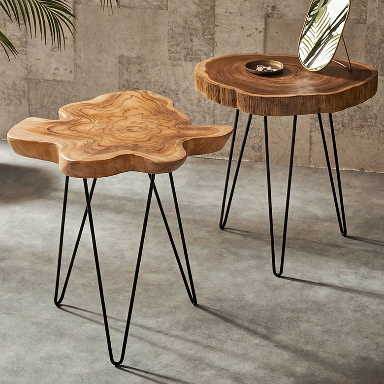 天然木チークウッド無垢材の切り株をそのまま生かして作られたサイド