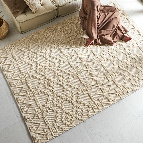 ラグ ラグマット コットン ウール 140×200cm 約 1.5畳 アイボリー