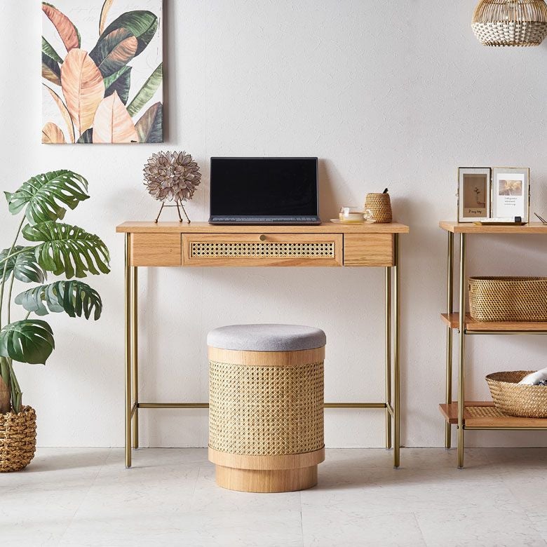 デスク テーブル 机 引き出し付き ラタン 籐 ウッド 木製 約 W 90cm D