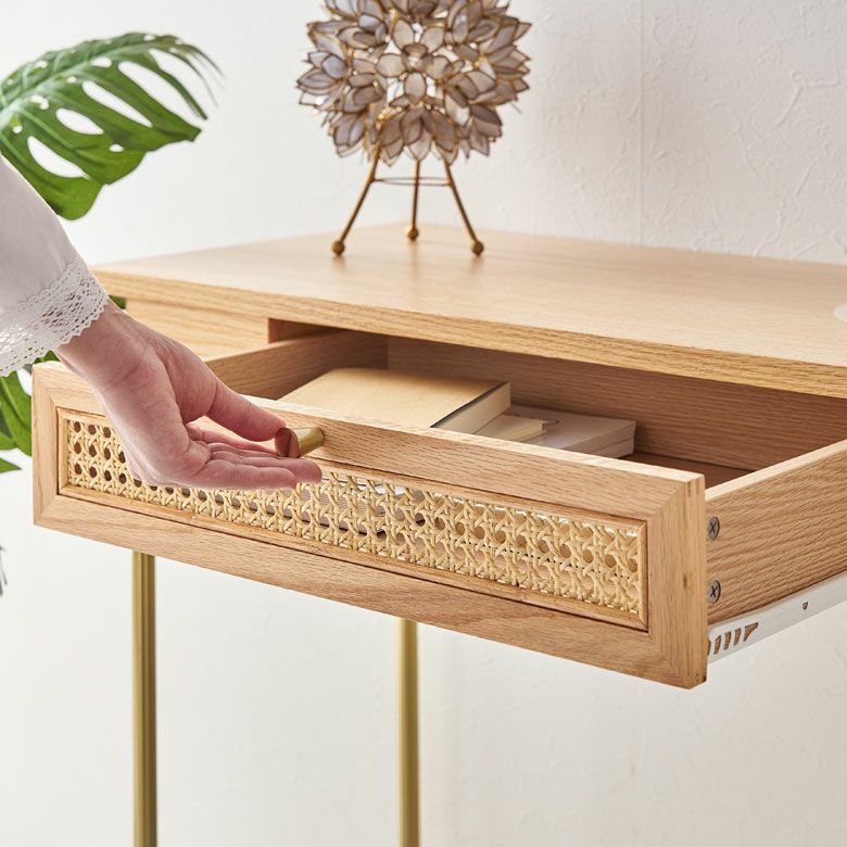 デスク テーブル 机 引き出し付き ラタン 籐 ウッド 木製 約 W 90cm D
