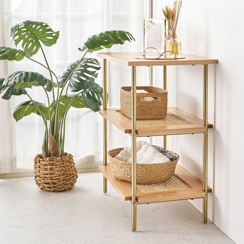 シェルフ 3段 オープンシェルフ ラック 収納棚 棚 ラタン 籐 ウッド