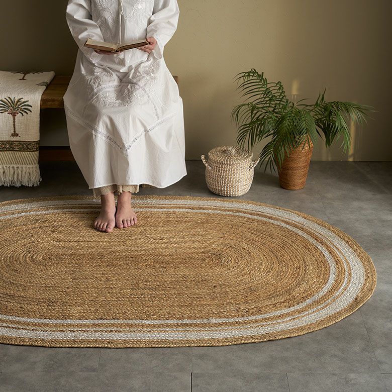 ラグ カーペット ジュートラグ 幅190cm 130×190 楕円形 約 W 130cm D