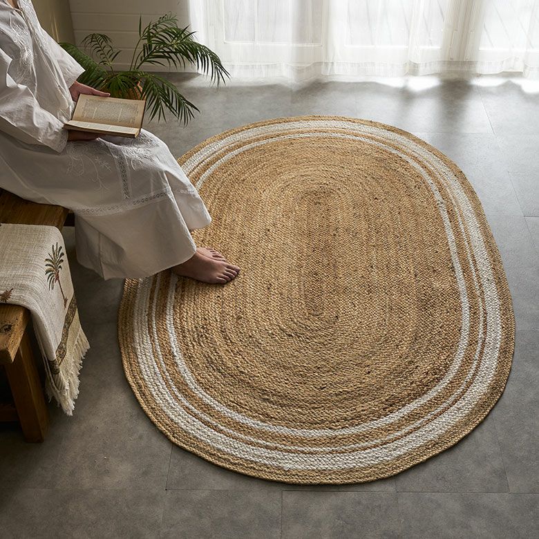 ラグ カーペット ジュートラグ 幅190cm 130×190 楕円形 約 W 130cm D