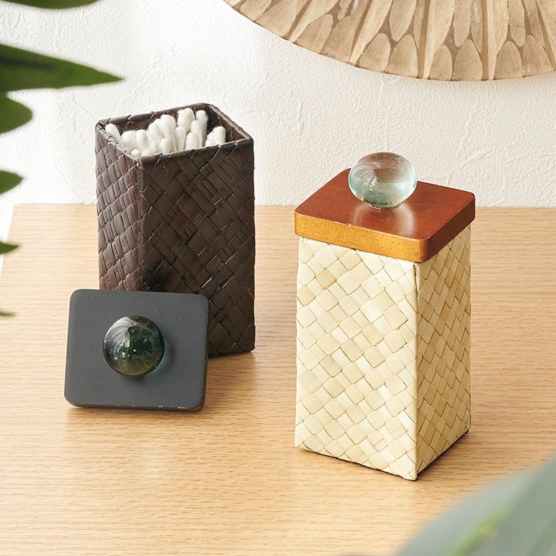 小物入れ パンダン ウッド ガラス ふた付き 約 W  6 cm D  5 cm ...