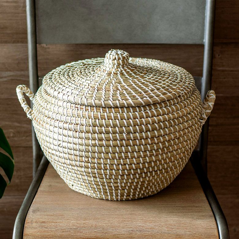 バスケット ふた付き 持ち手付き ポットタイプ アフリカ シーグラス製