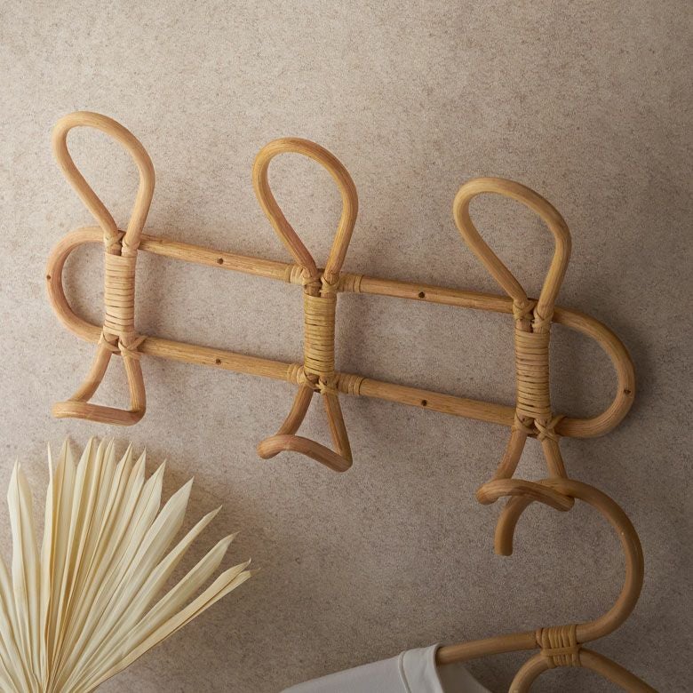フック ラタン 籐 天然素材 ウォールハンガー 3連 約 W 40cm D 6.5cm H