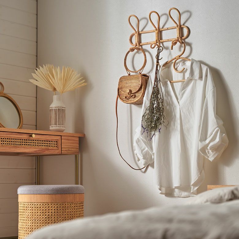フック ラタン 籐 天然素材 ウォールハンガー 3連 約 W 40cm D 6.5cm H
