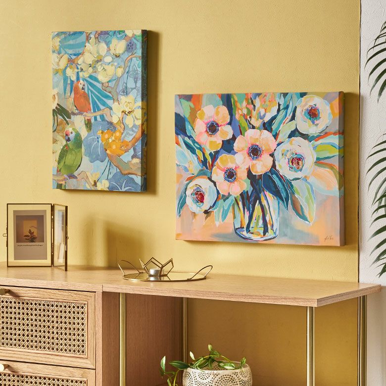 アートパネル インコ 鳥 フラワー 花 キャンパス パネル 約 W 30cm D