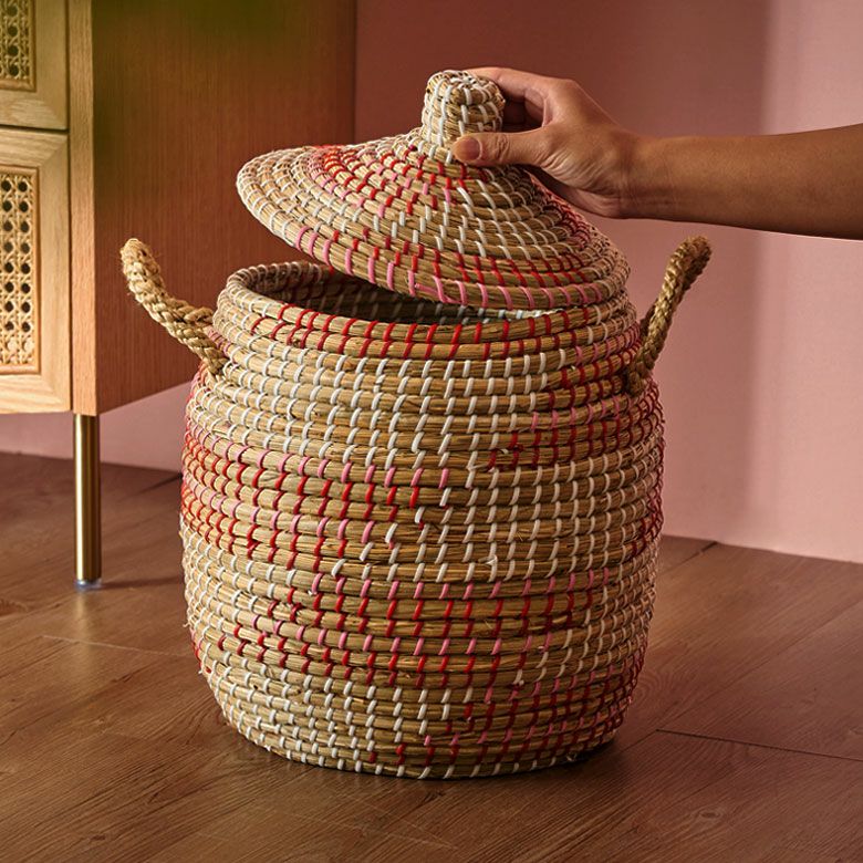 バスケット ふた付き 持ち手付き かごバスケット シーグラス 約 W 30cm