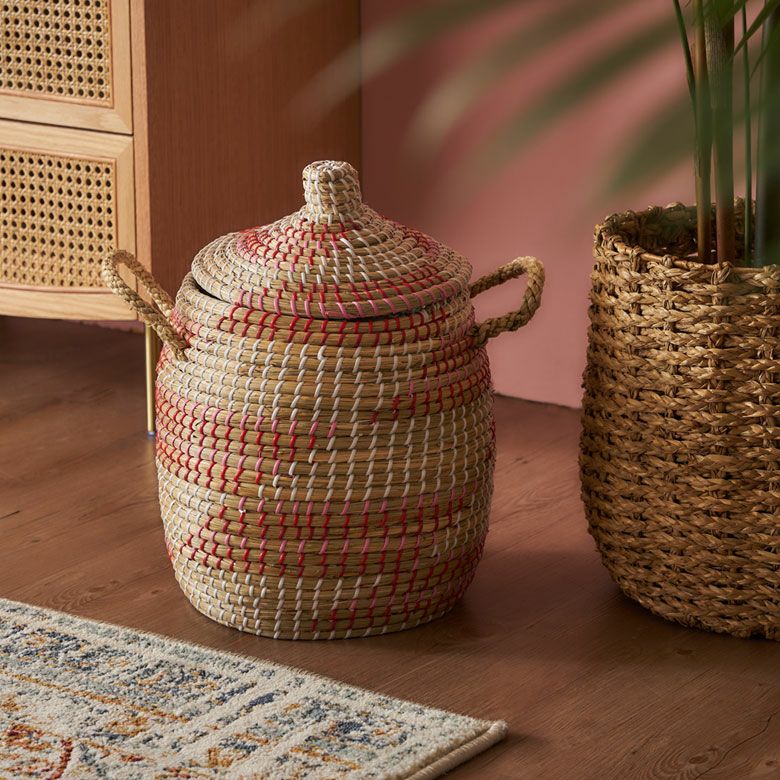 バスケット ふた付き 持ち手付き かごバスケット シーグラス 約 W 30cm