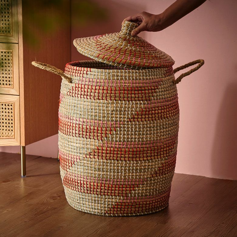 バスケット ふた付き 持ち手付き かごバスケット シーグラス 約 W 41cm