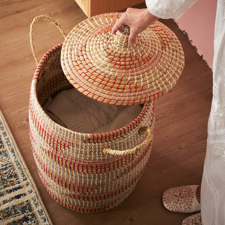 バスケット ふた付き 持ち手付き かごバスケット シーグラス 約 W 41cm