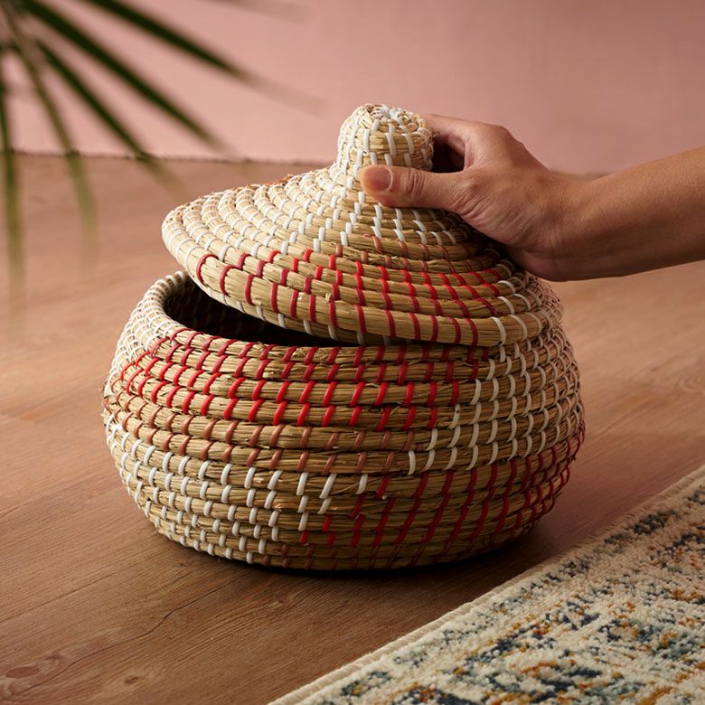 バスケット ふた付き かごバスケット ポット シーグラス 約 W 26cm D