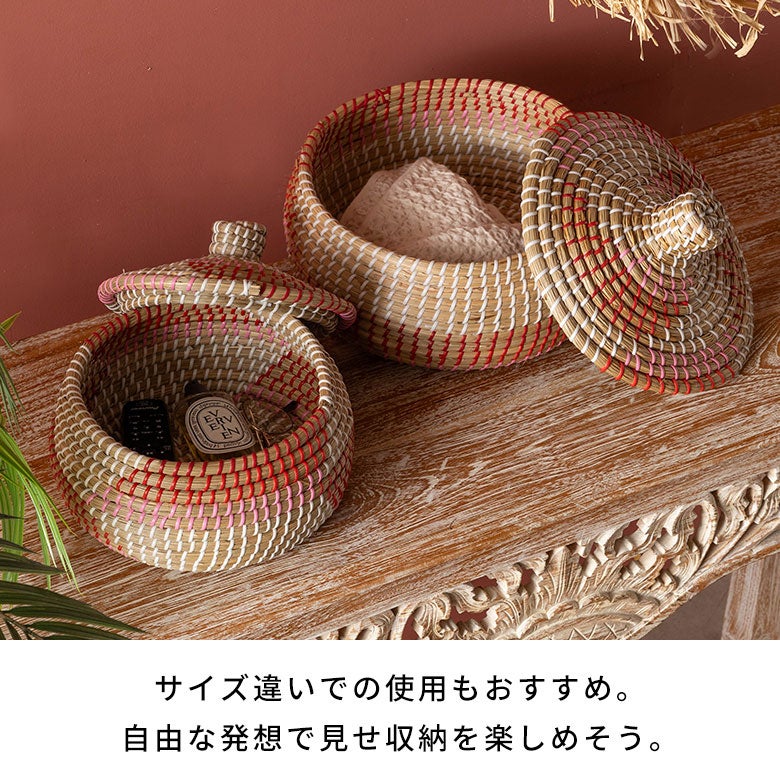 シェルトップ収納スツール　貝殻　装飾　硝子付き収納　バスケット インテリア バスケット 収納バスケット 丸型 ラウンド Lサイズ マクラメ アイアン