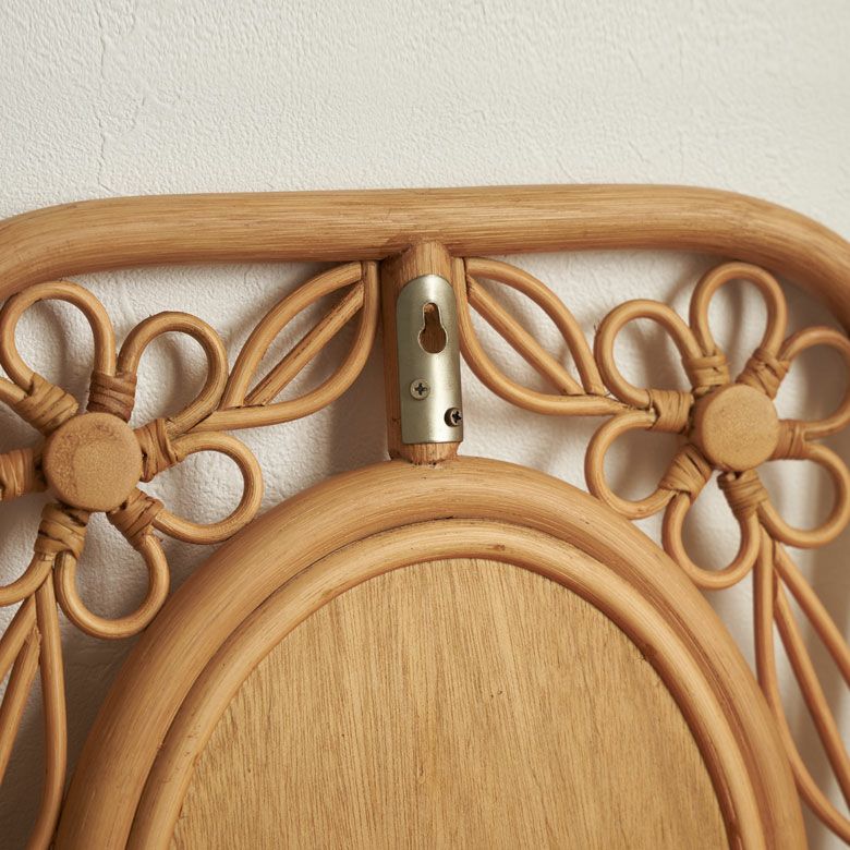 ミラー 鏡 ラタン 籐 取り付け用フック付き 約 W 32.5cm D 2cm H 42cm