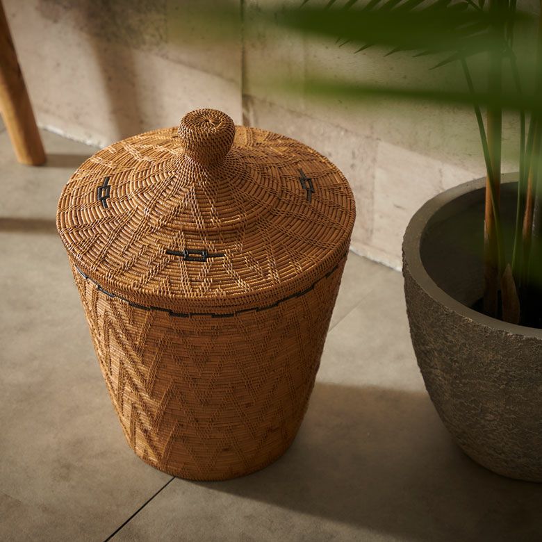 バスケット ふた付き ポットタイプ Sサイズ 壺型 アタ 約 W 32cm D