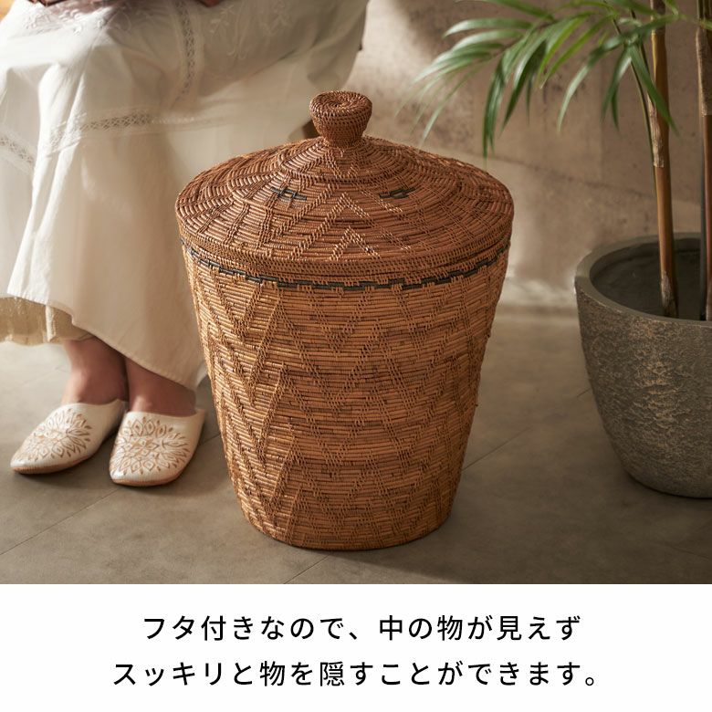 バスケット ふた付き ポットタイプ Mサイズ 壺型 アタ 約 W 38cm D