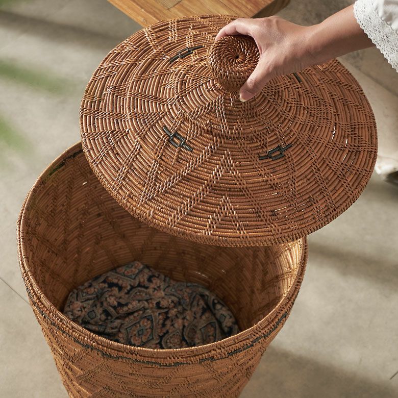 バスケット ふた付き ポットタイプ Mサイズ 壺型 アタ 約 W 38cm D