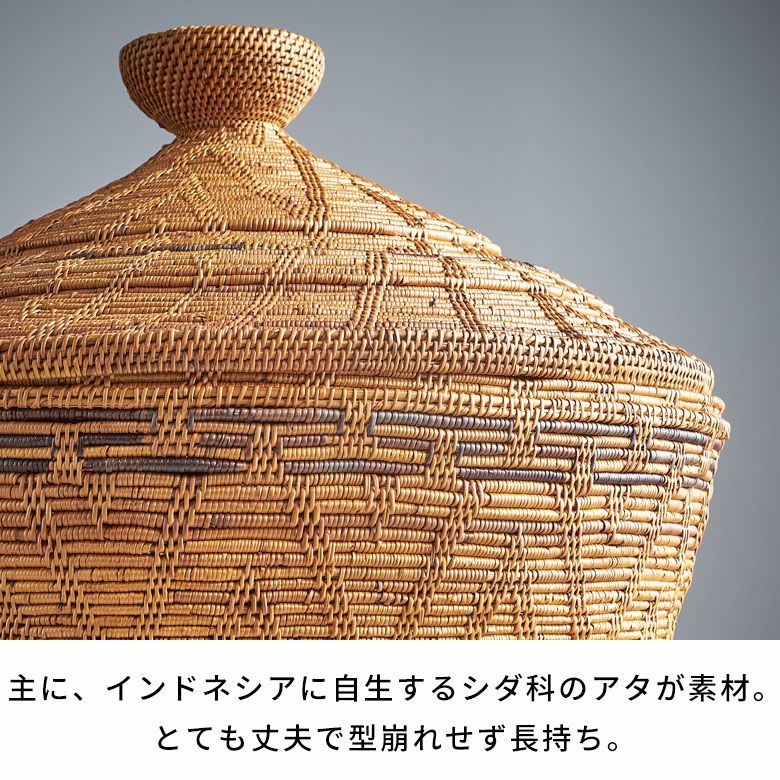 バスケット ふた付き ポットタイプ Lサイズ 壺型 アタ 約 W 48.5cm D