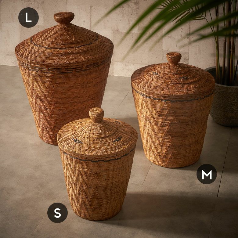 バスケット ふた付き ポットタイプ Lサイズ 壺型 アタ 約 W 48.5cm D