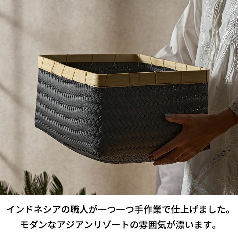 バスケット Lサイズ かご 27.6L バンブー 竹 プラスチック 約 W 40cm D