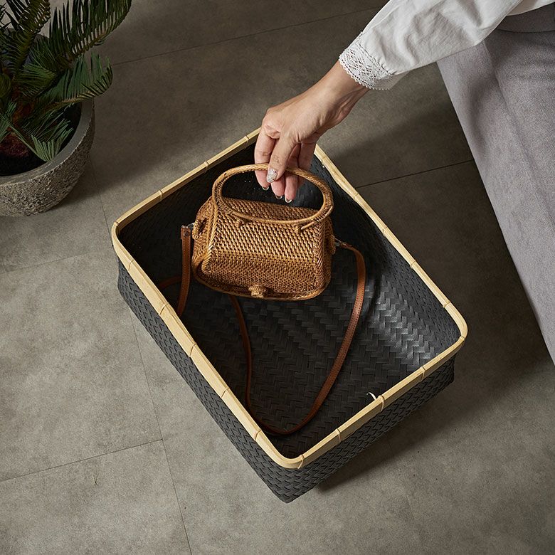 バスケット Lサイズ かご 27.6L バンブー 竹 プラスチック 約 W 40cm D