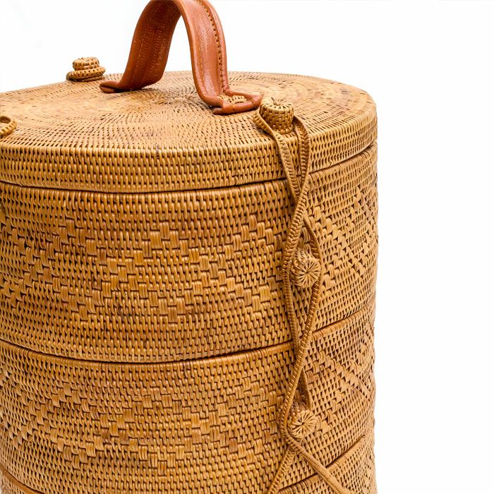 アタで編まれた 3段ランチバッグ カゴバッグ おしゃれ 収納バスケット