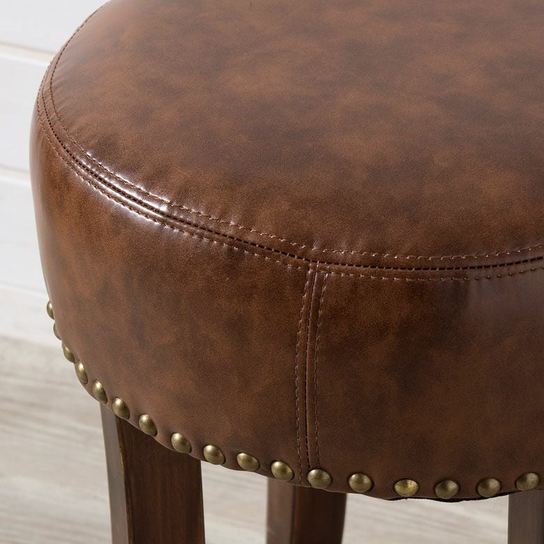 スツール 円形 ラウンド 木製 猫脚 レザー座面 高さ40cm ブラウン 茶