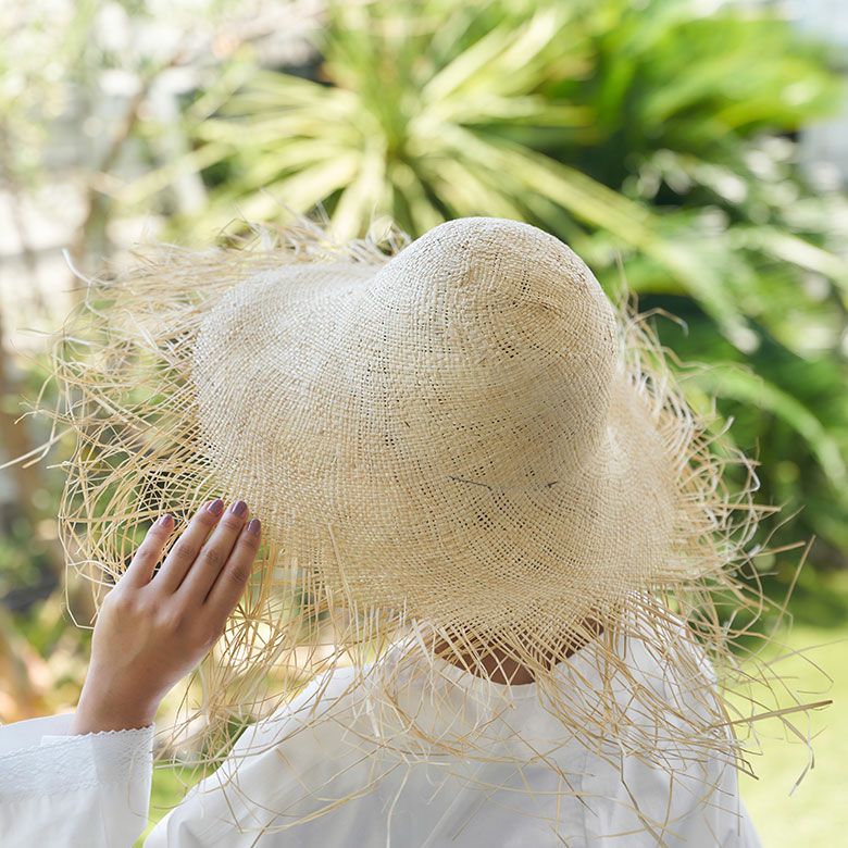 ハット 帽子 麦わら帽子 ラフィア 頭周り 約56cm レディース メンズ