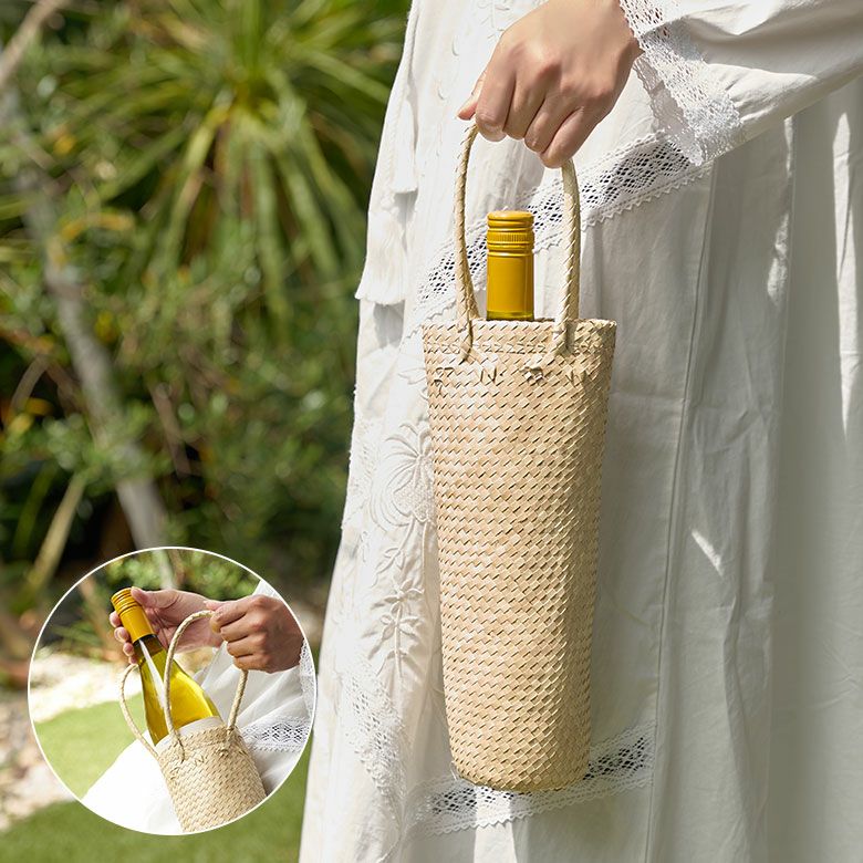 ボトルバッグ ワインバッグ ハンドル付き 持ち手付き ラタン 籐 約 W