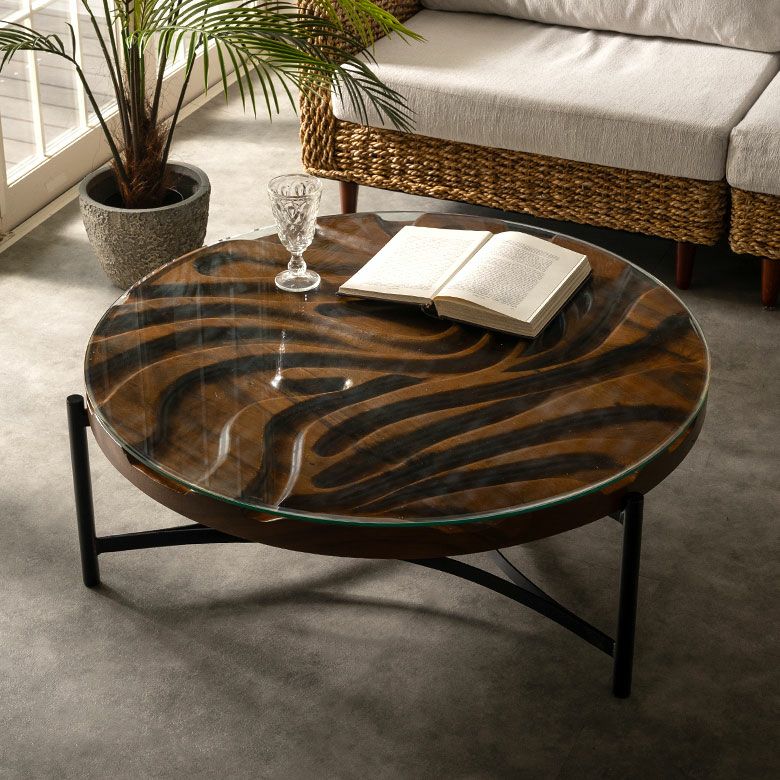 テーブル ローテーブル チーク ウッド 天然木 木製 ガラス 約 W 90cm D