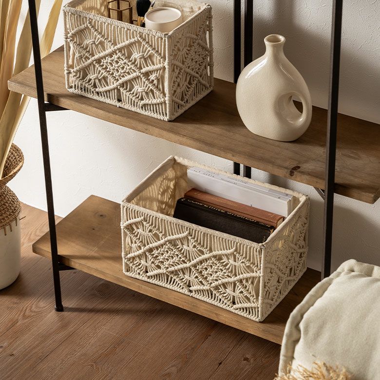 バスケット 収納バスケット 長方形 スクエア Mサイズ マクラメ