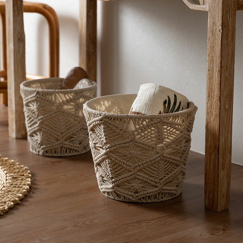 バスケット 収納バスケット 丸型 ラウンド Lサイズ マクラメ アイアン