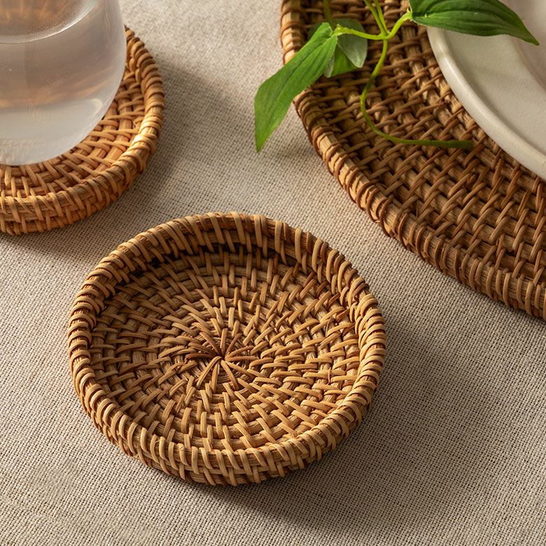 トレイ ラタン 籐 約 W 27cm D 27cm H 1.5cm ナチュラル ラウンド 丸