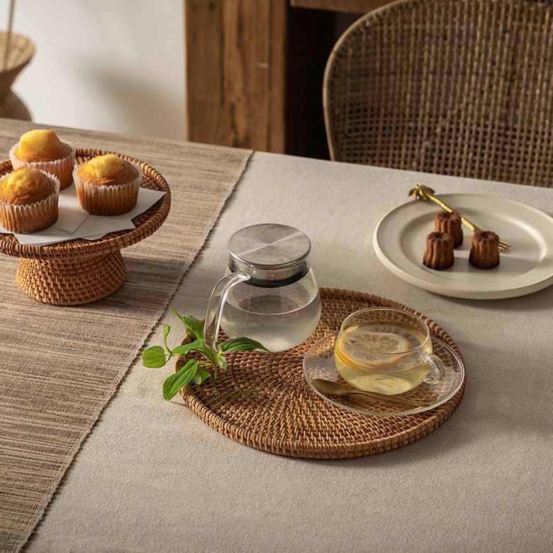 トレイ ラタン 籐 約 W 27cm D 27cm H 1.5cm ナチュラル ラウンド 丸