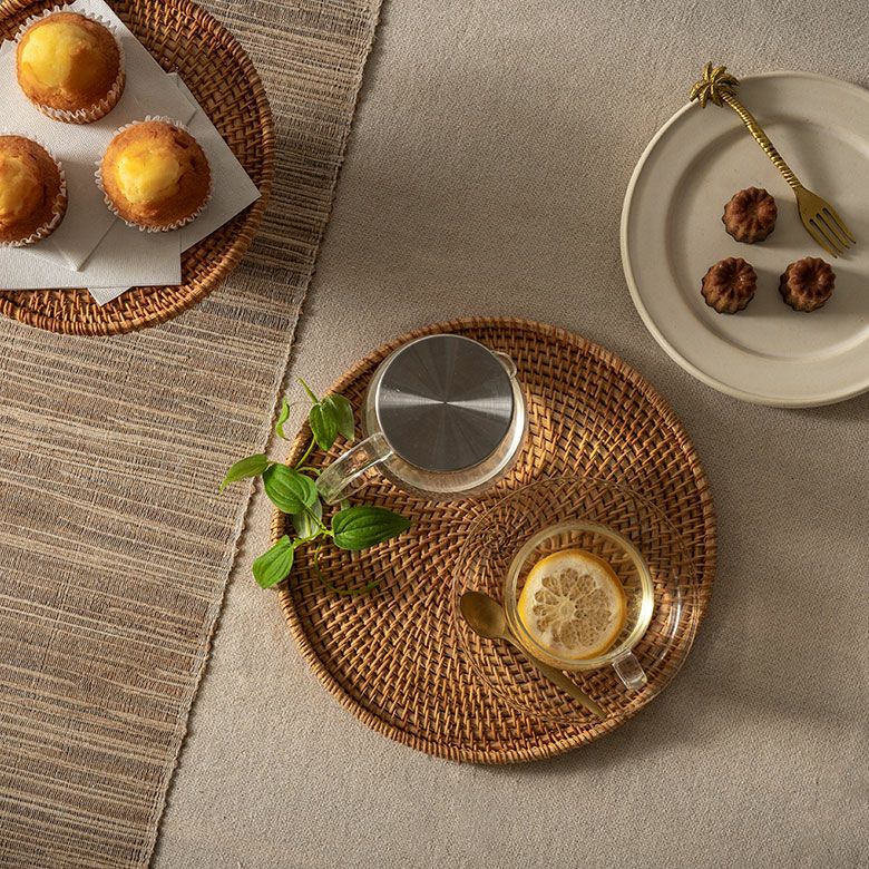 トレイ ラタン 籐 約 W 27cm D 27cm H 1.5cm ナチュラル ラウンド 丸