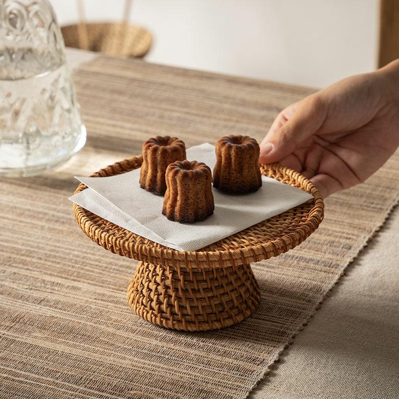 ケーキスタンド ラタン 籐 約 W 16cm D 16cm H 7cm Sサイズ ナチュラル