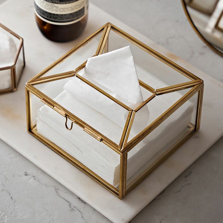 ティッシュケース ティッシュボックス ハーフ サイズ ガラス 真鍮 ふた
