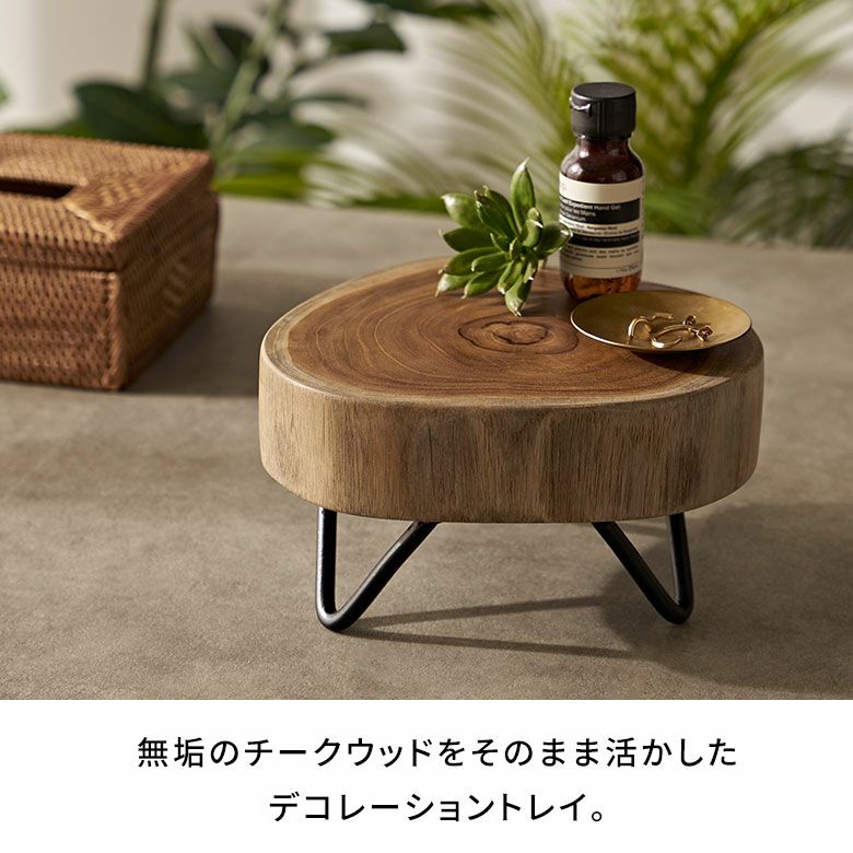 デコレーショントレイ 脚付き 木製 天然木 切り株 アイアン 約 W 20cm