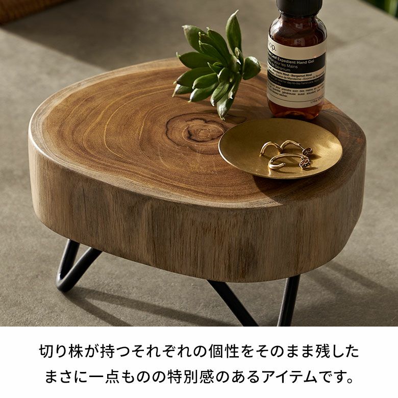 デコレーショントレイ 脚付き 木製 天然木 切り株 アイアン 約 W 20cm