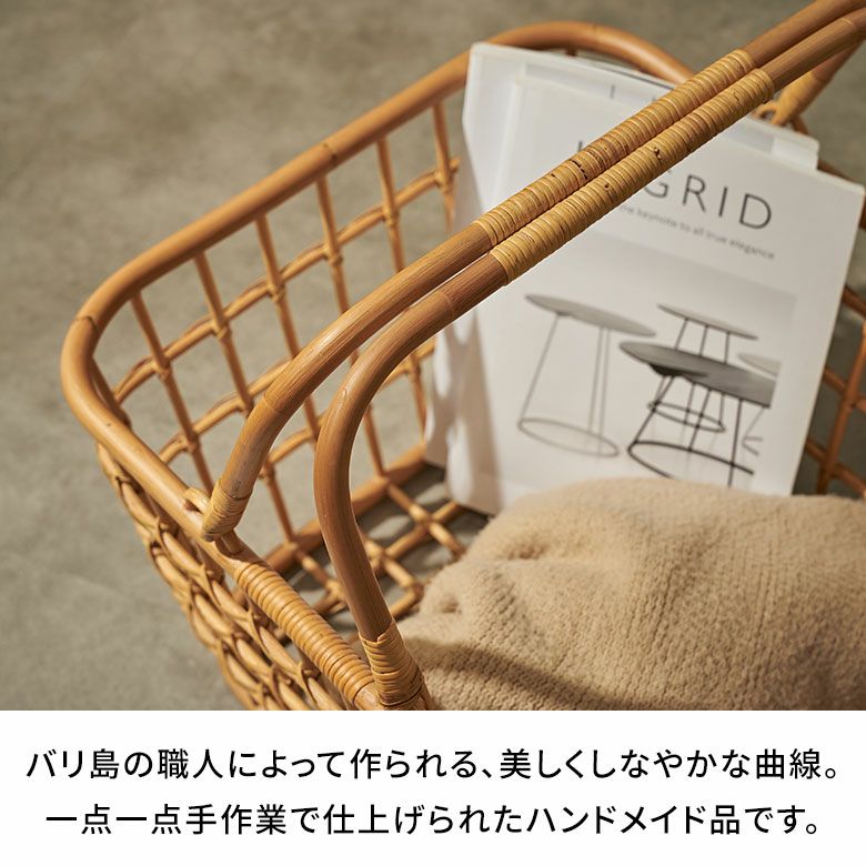 バリ職人のハンドメイドラタンマルシェバスケット Lサイズ 約W45×D38