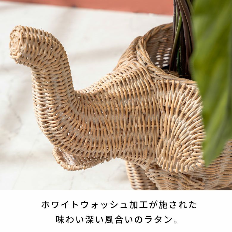 プランターカバー 象 象さん 籐 ラタン 4号鉢 約 W 33cm D 23cm H 28cm