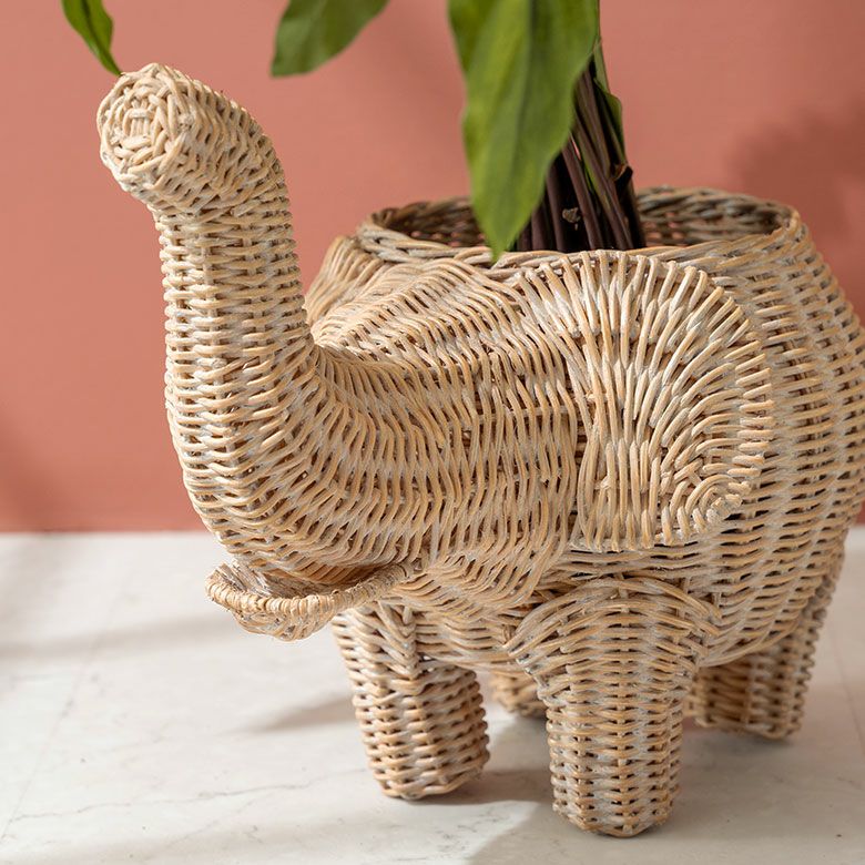 プランターカバー 象 象さん 籐 ラタン 4号鉢 約 W 33cm D 23cm H 28cm