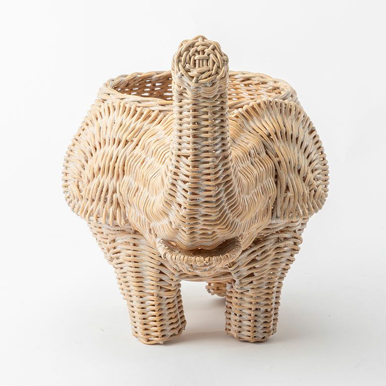 プランターカバー 象 象さん 籐 ラタン 4号鉢 約 W 33cm D 23cm H 28cm