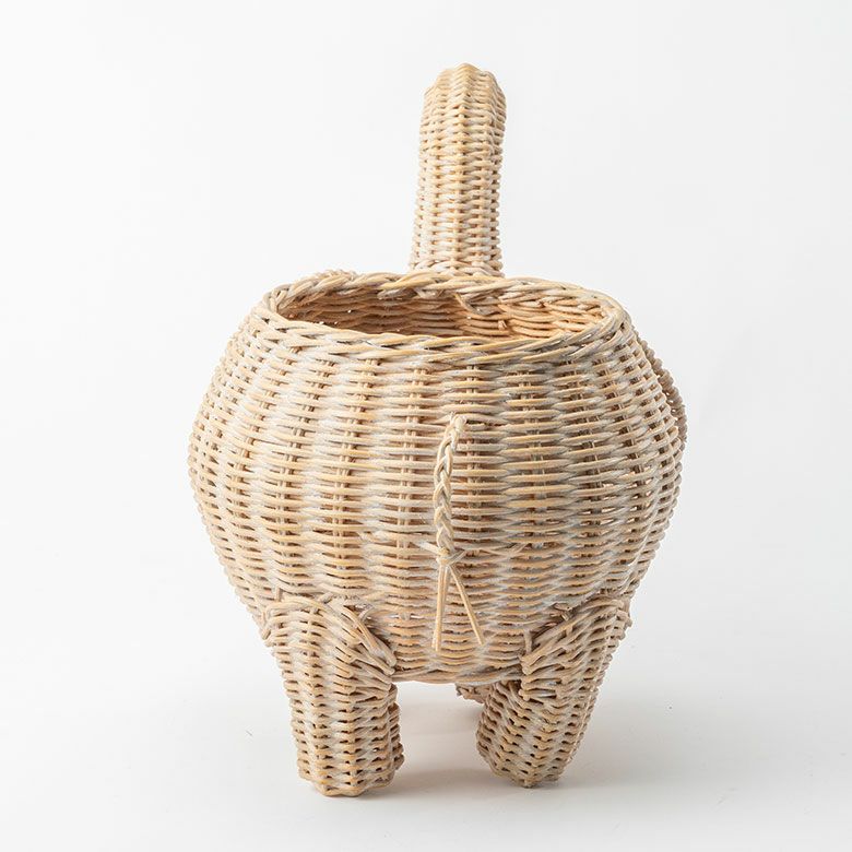 プランターカバー 象 象さん 籐 ラタン 4号鉢 約 W 33cm D 23cm H 28cm