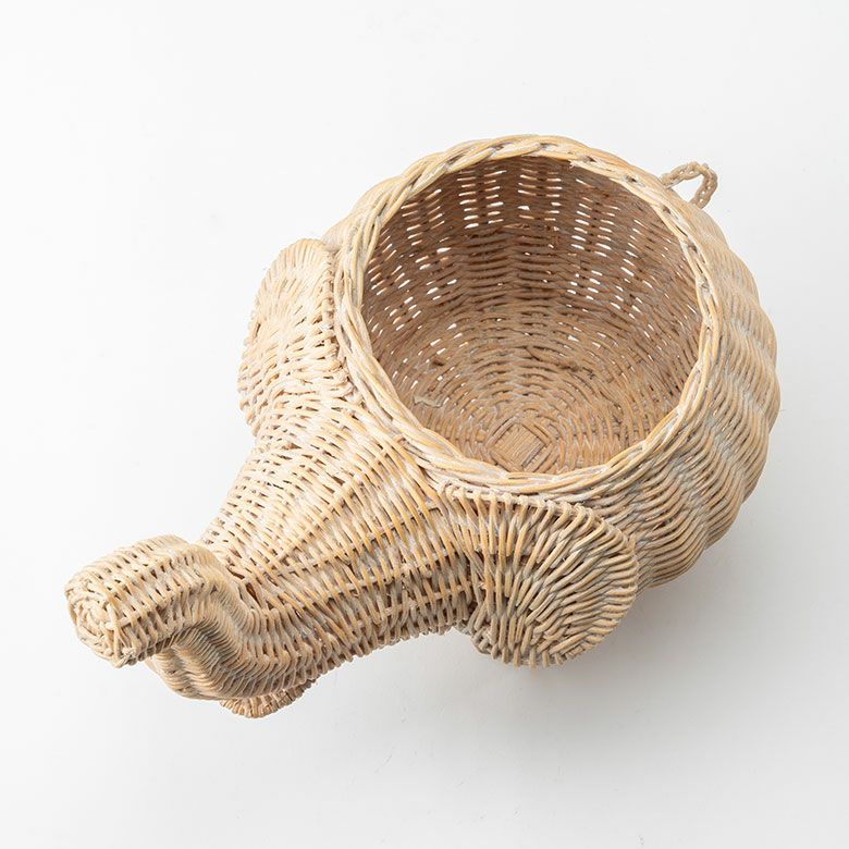 プランターカバー 象 象さん 籐 ラタン 4号鉢 約 W 33cm D 23cm H 28cm