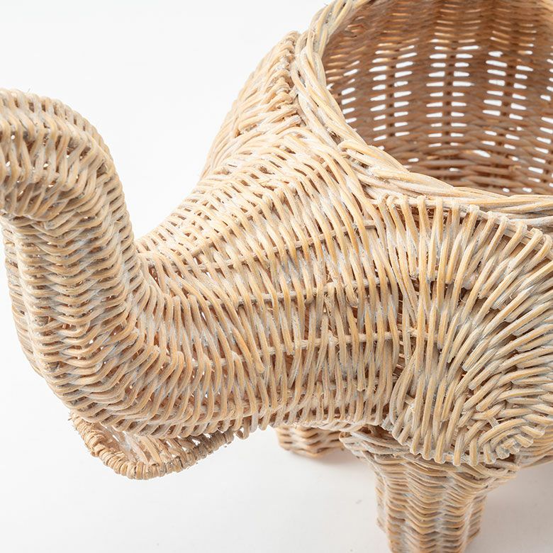 プランターカバー 象 象さん 籐 ラタン 4号鉢 約 W 33cm D 23cm H 28cm