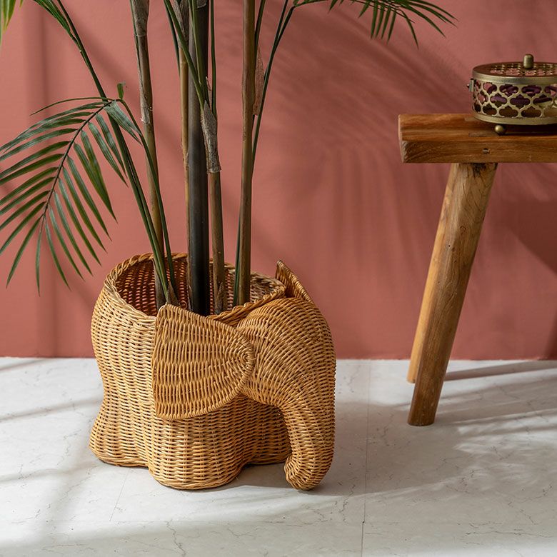 プランターカバー 象 象さん 籐 ラタン 6号鉢 約 W 38cm D 25cm H 26cm
